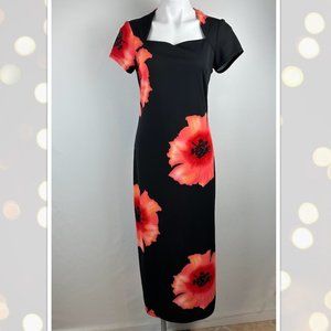 Vintage 1970s Dawn Joy Floral Poppy Black Maxi Dress - Vintage size 9/10